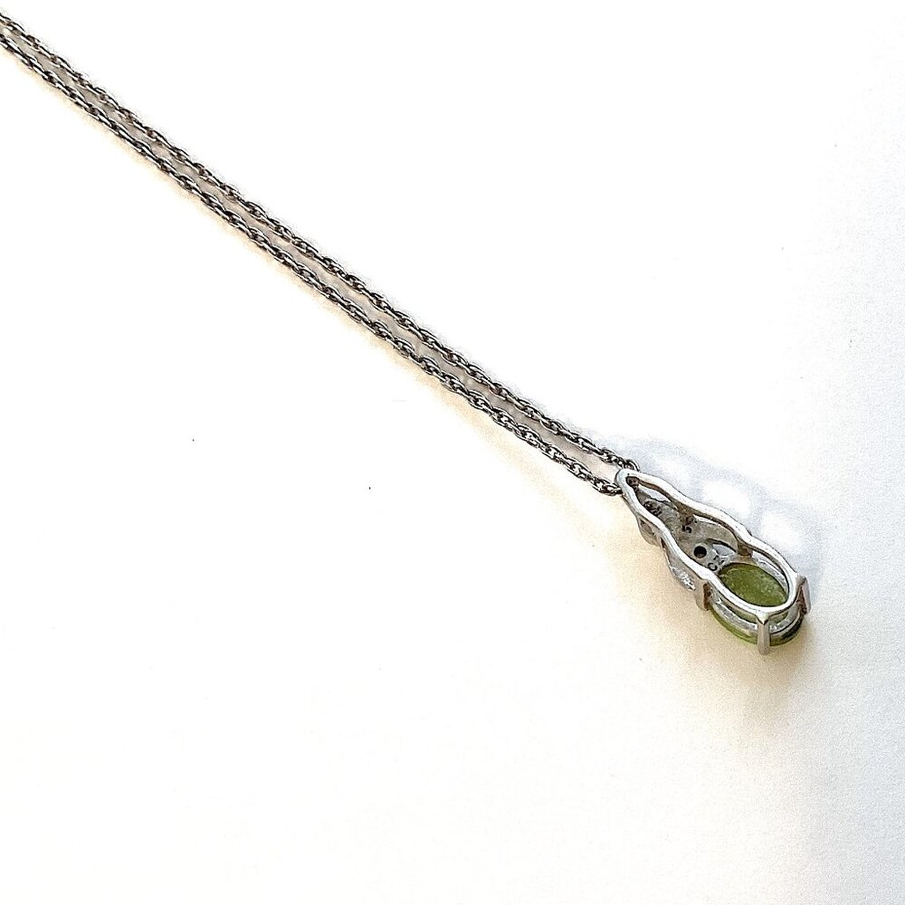 Vintage Peridot Necklace, Sterling Silver with CZ and Green Stone Pendant - Picture 9 of 12